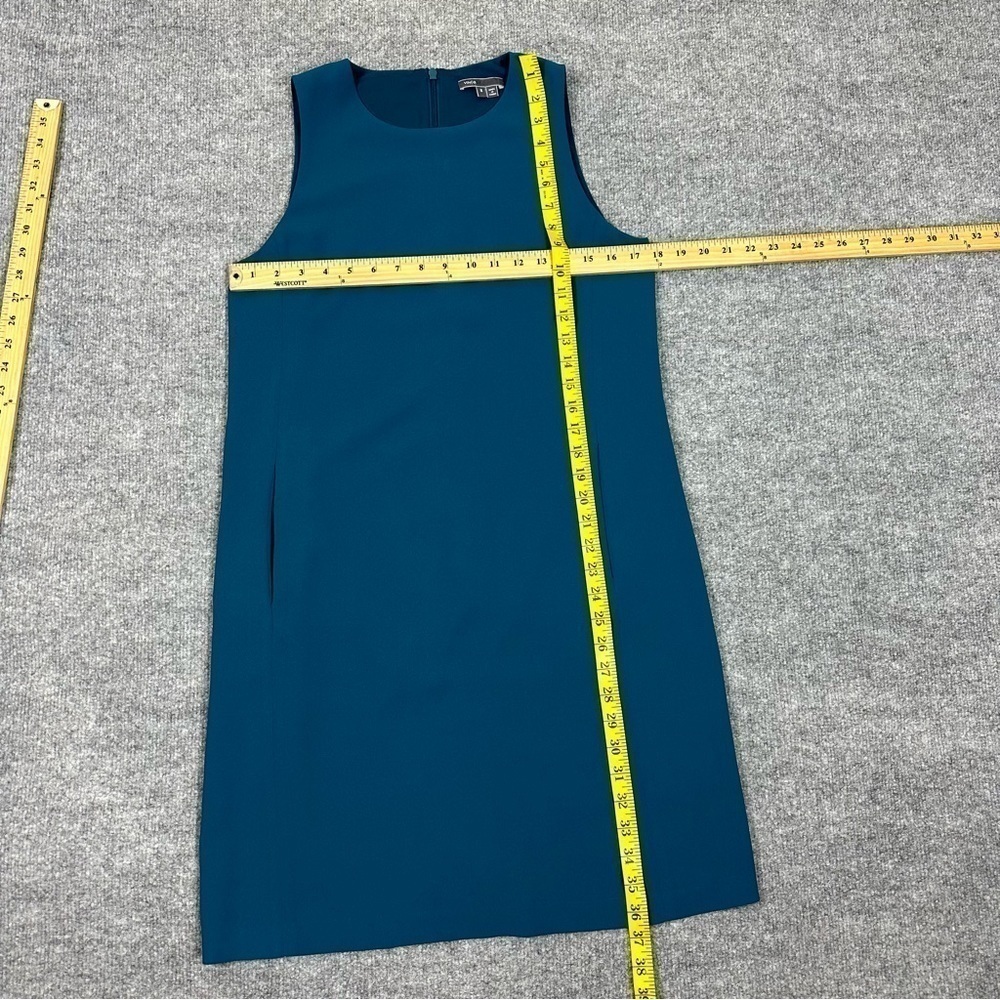 Vince Dress 8 Teal Classic Crepe Shift  Pockets Sleeveless Lined - Picture 8 of 13